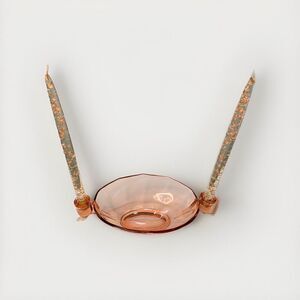 Fostoria Fairfax Pink Rose Depression Glass Vintage Oval Bowl w/ Candle Holder